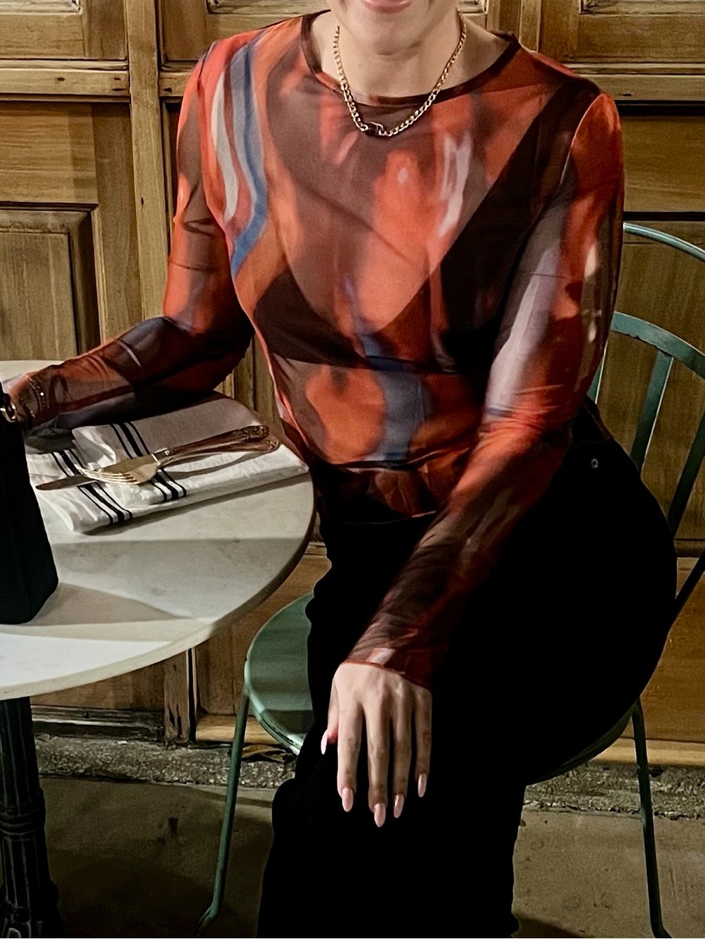 Abstract Red Multi-Color Long-Sleeve Women's Top